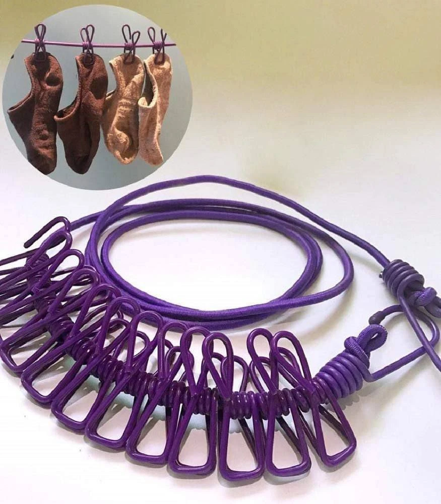Outdoor Camping Elastic Clothesline with Clips | Stretchable & Durable – Just ₹5