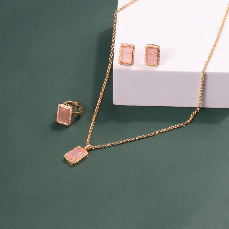 Elegant Baby Pink Stone Pendant Set