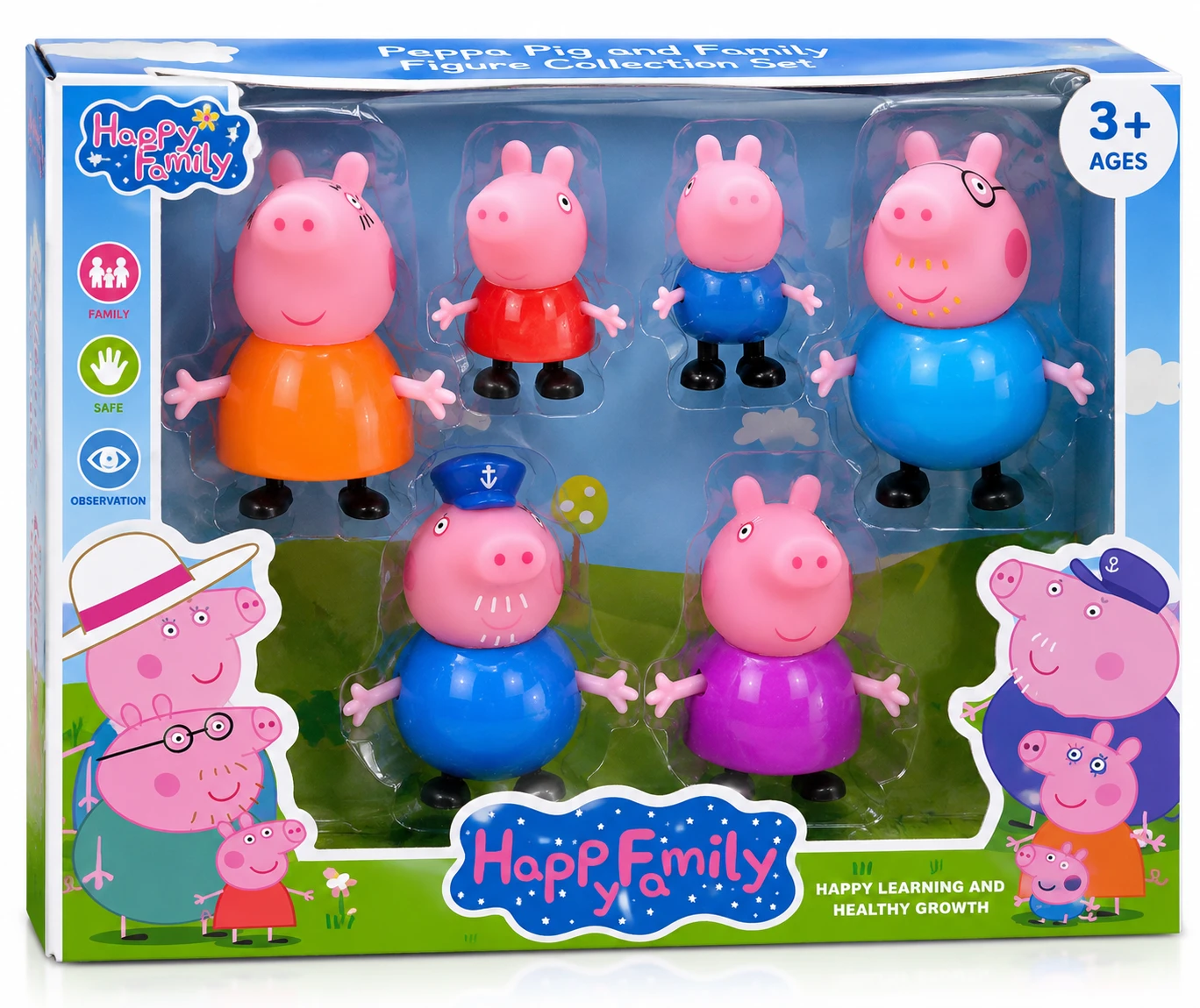 Happy Family Pig Figure Collection Set – 5 Piece Cartoon Family Toy Set for Kids