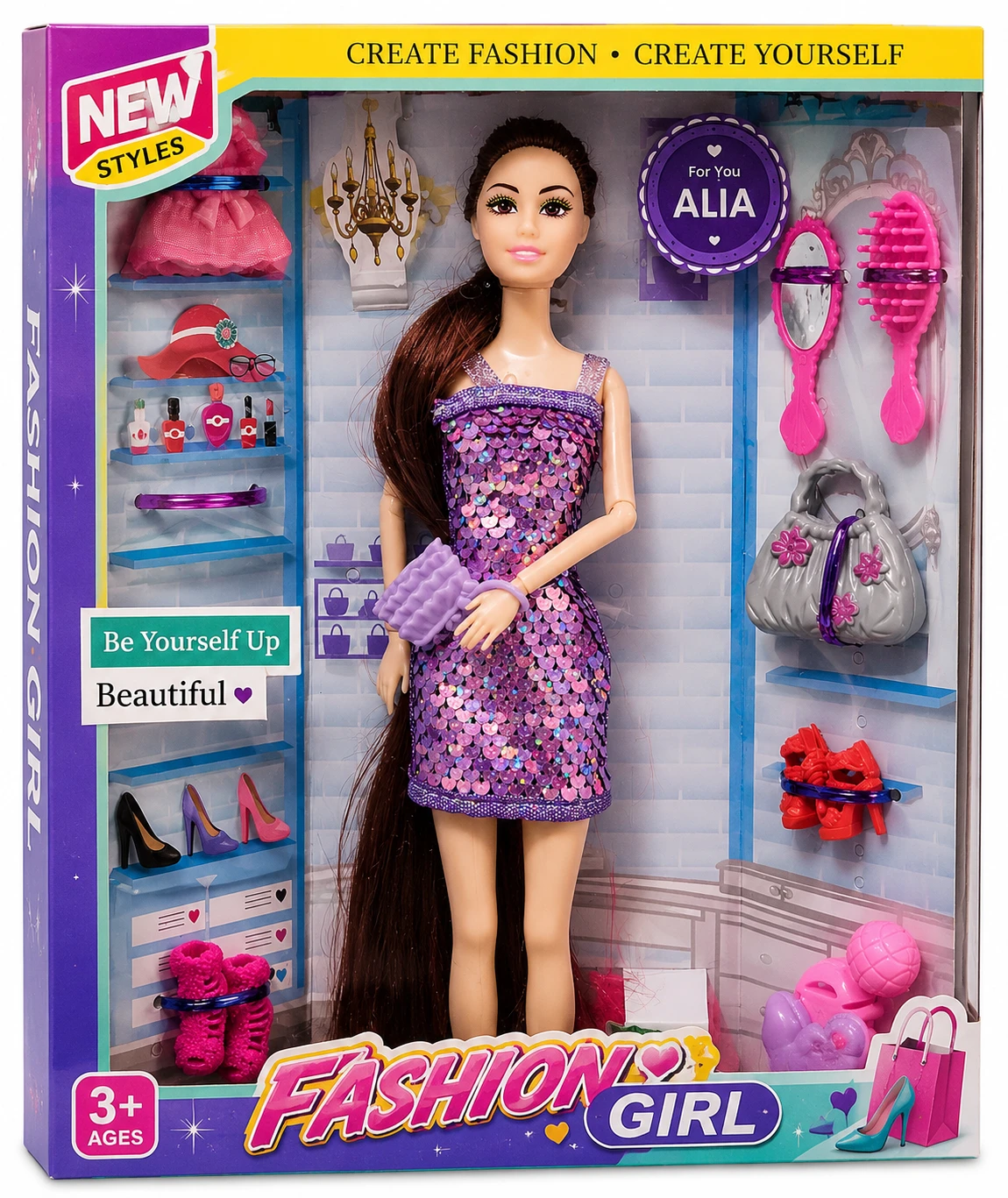 Fashion Girl Doll Set with Accessories – Alia Dress-Up Fashion Doll for Kids