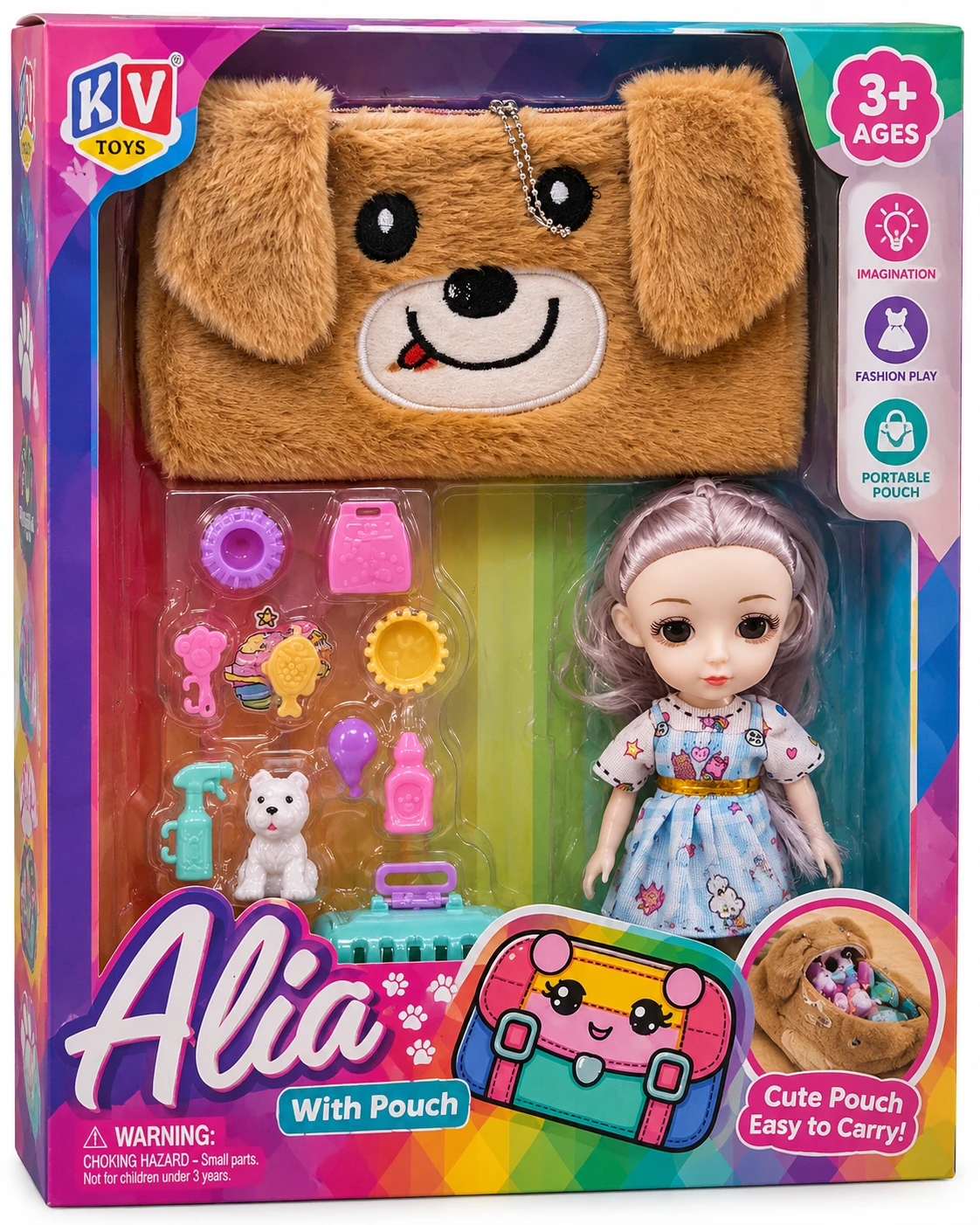 Alia Doll with Cute Puppy Pouch & Accessories – Fashion Play Doll Set for Girls